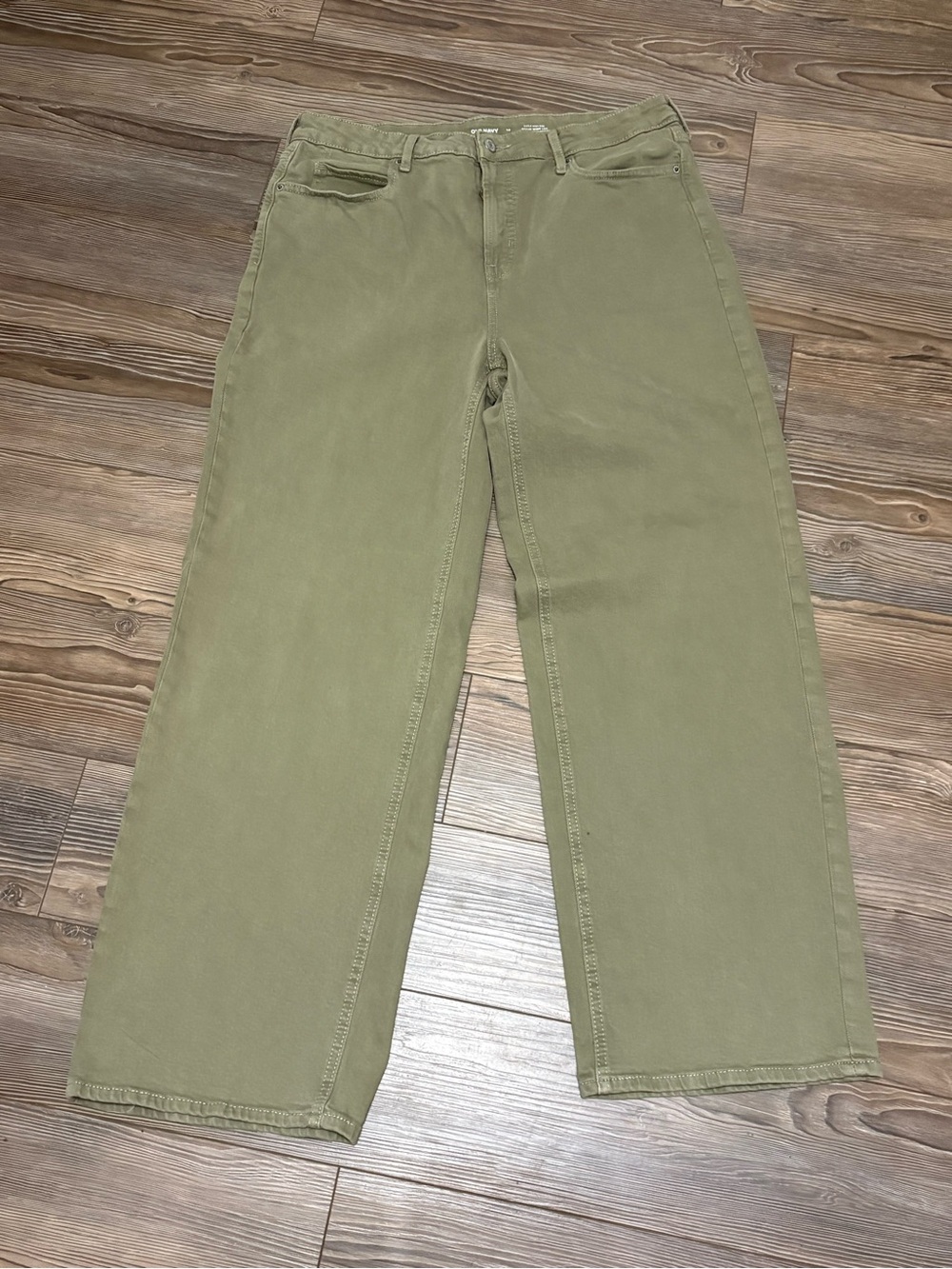Old Navy Olive Green Sky-Hi Wide Leg Jeans Size 14